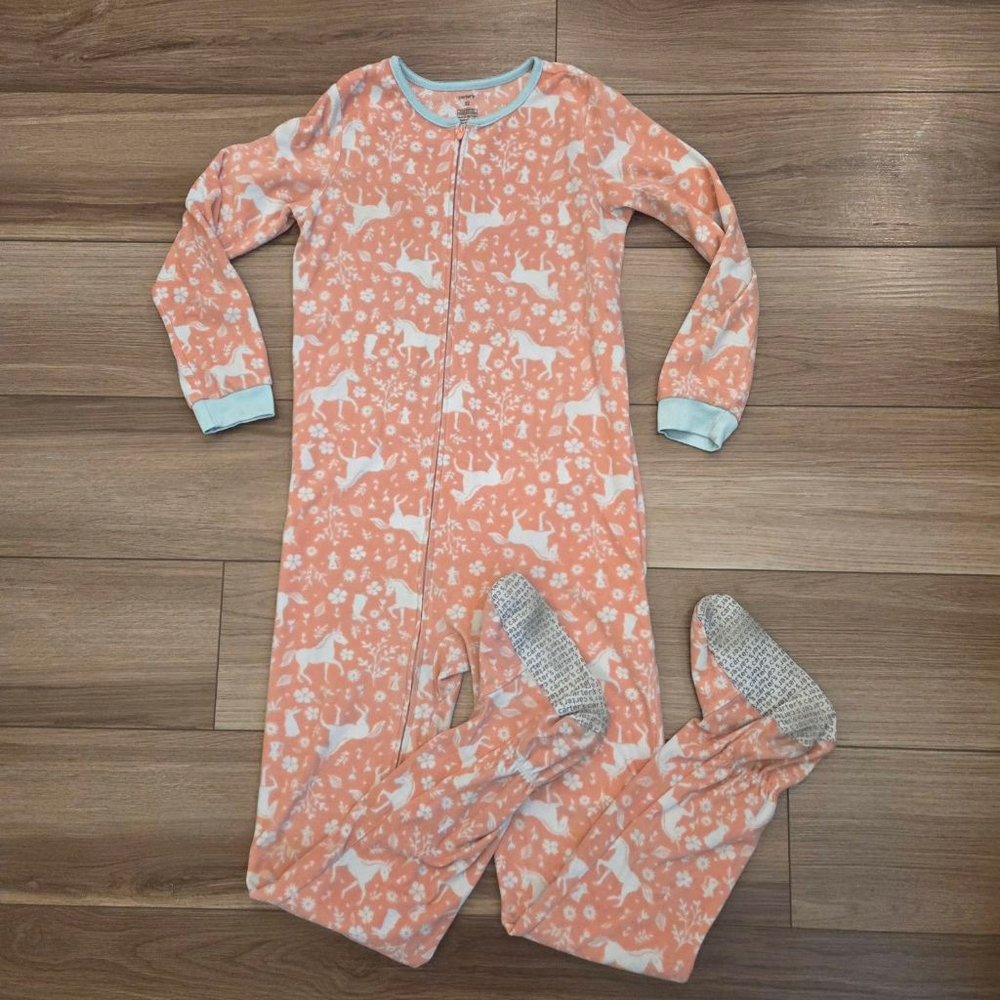 Girls Carter's Pink & White Unicorn Footed Pajama Set Size 12